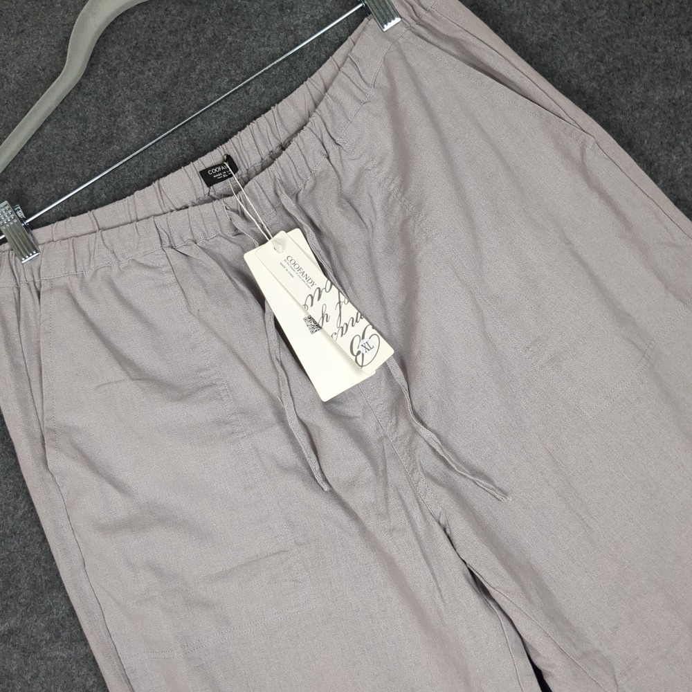 COOFANDY Mens Linen Casual Drawstring Pants Light Gray Relaxed Fit XL NWT